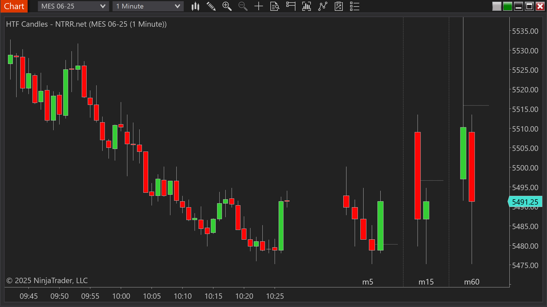 Higher Time Frame Candles indicator for NinjaTrader 8