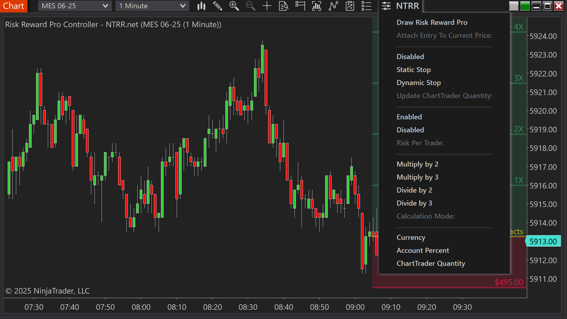 Risk Reward Pro Controller indicator for NinjaTrader 8